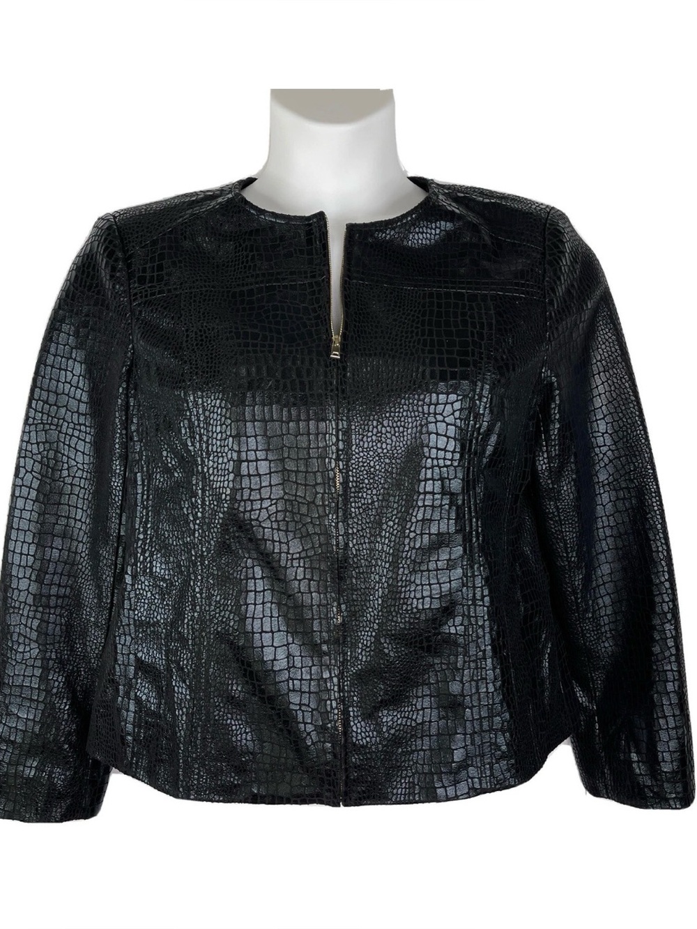 Joni B Women's Faux Croc Reptile Black Jacket Size Petite Medium Lightweight